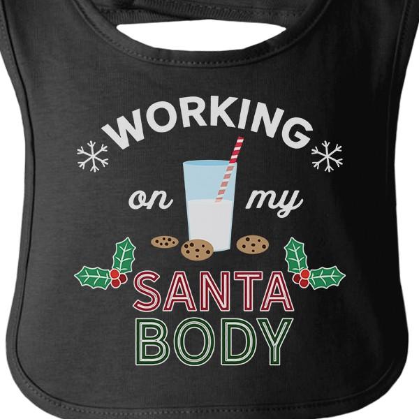 Working On My Santa Body Baby Black Bib