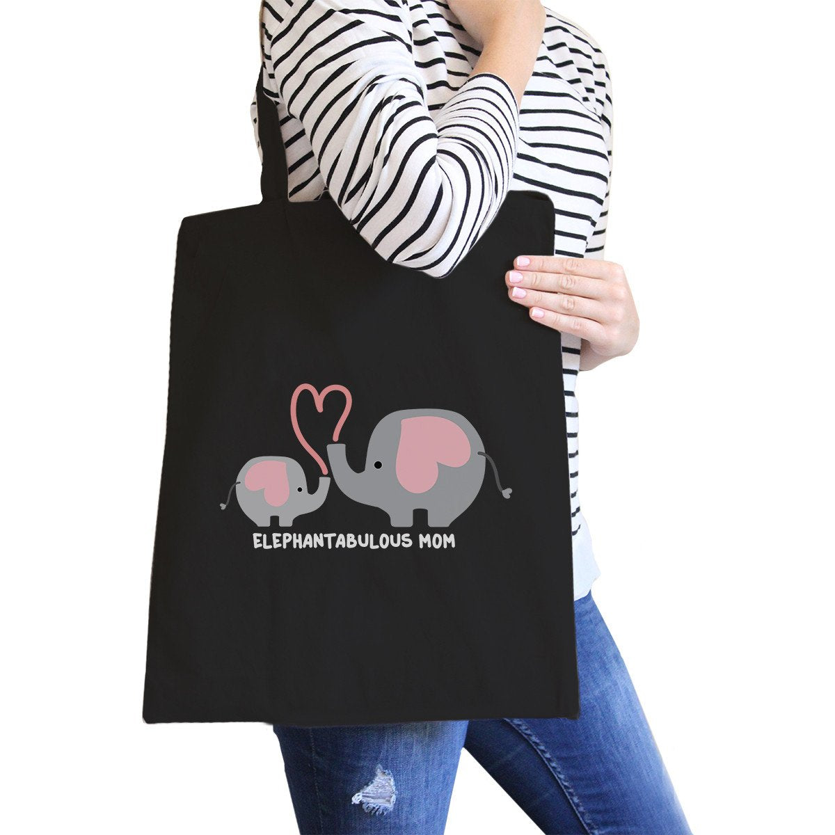 Elephantabulous Mom Black Canvas Tote Bag Eco-Friendly Washable