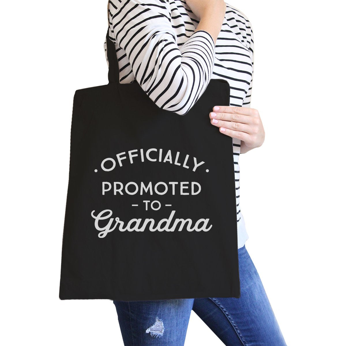 Officially Promoted To Grandma Black Canvas Bag