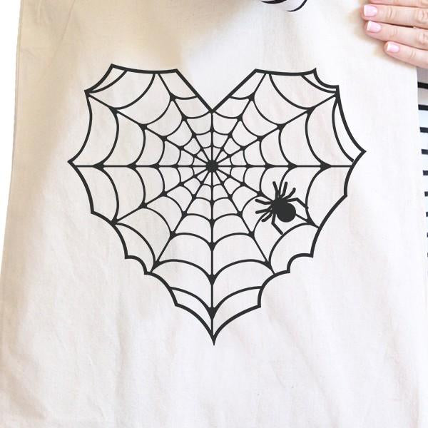 Heart Spider Web Natural Canvas Bags