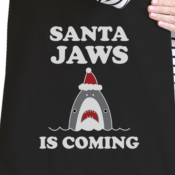 Santa Jaws Is Coming Black Canvas Bags