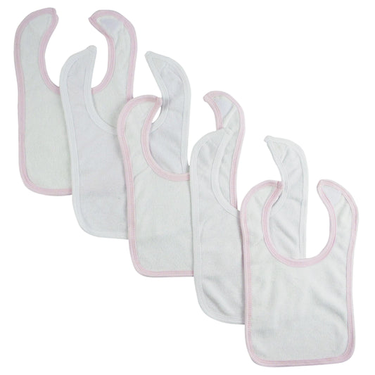 White Bib With Pink Trim And White Trim (pack Of 5)