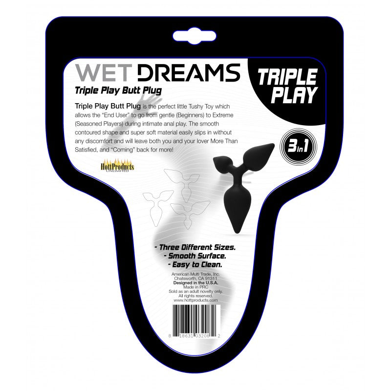 Wet Dreams Triple Play Anal Plug Multi Size Black