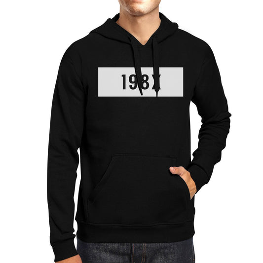 198X Unisex Black Cute Hoodie Pullover Fleece Simple Design For 80s