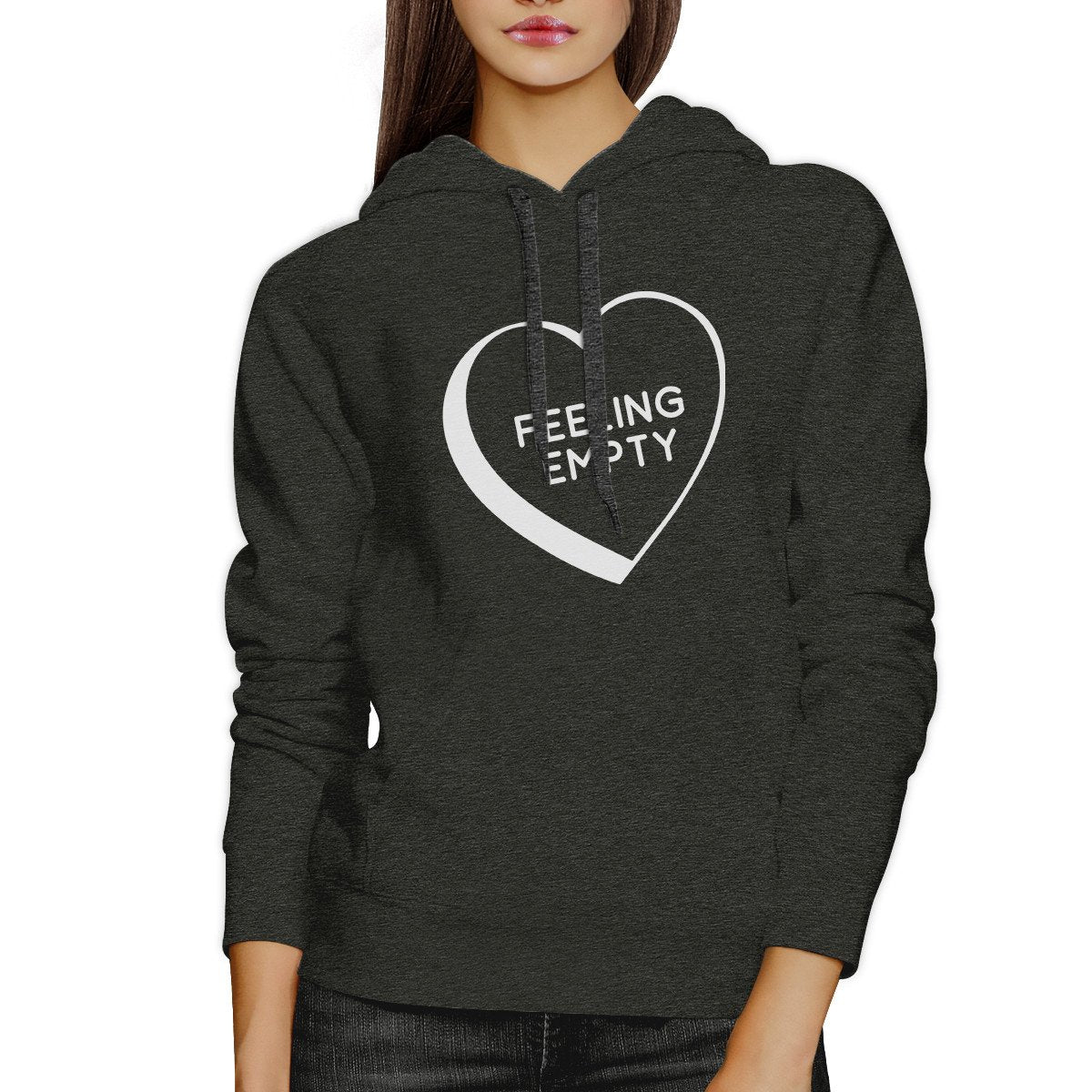 Feeling Empty Heart Unisex Dark Grey Funny Saying Graphic Hoodie