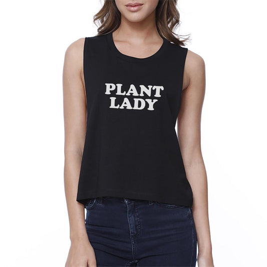 Plant Lady Women's Black Crop Top Unique Design Cute Gift Ideas