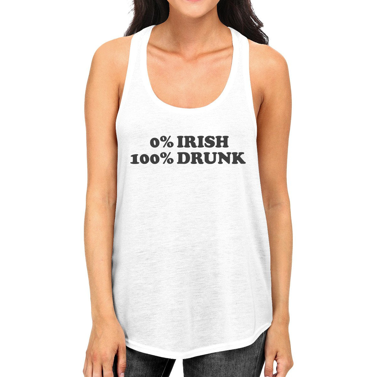 0% Irish 100% Drunk Women's White Racerback Tank Top Funny Design