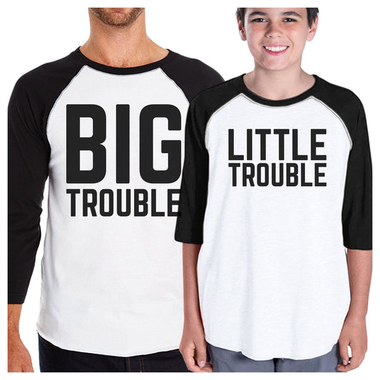 Big Trouble Little Trouble Dad and Baby Baseball Tee New Dad Gifts