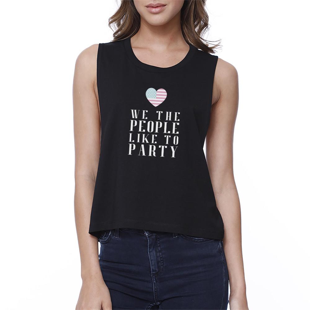 We The People Womens Black Graphic Crop Top Fourth of July Design