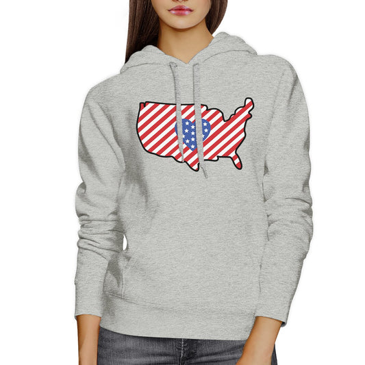 Heart USA Map Unique American Flag Gray Hoodie For Fourth Of July