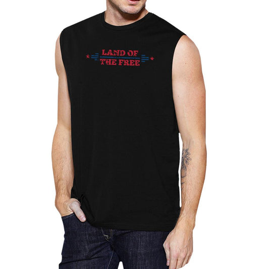 Land Of The Free Mens Black Sleeveless T-Shirt Crew Neck Cotton