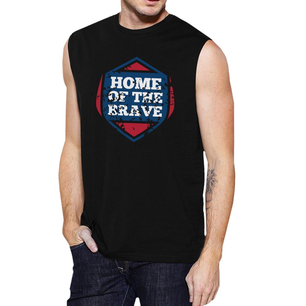 Home Of The Brave Black Cotton Unique Graphic Muscle Top For Men