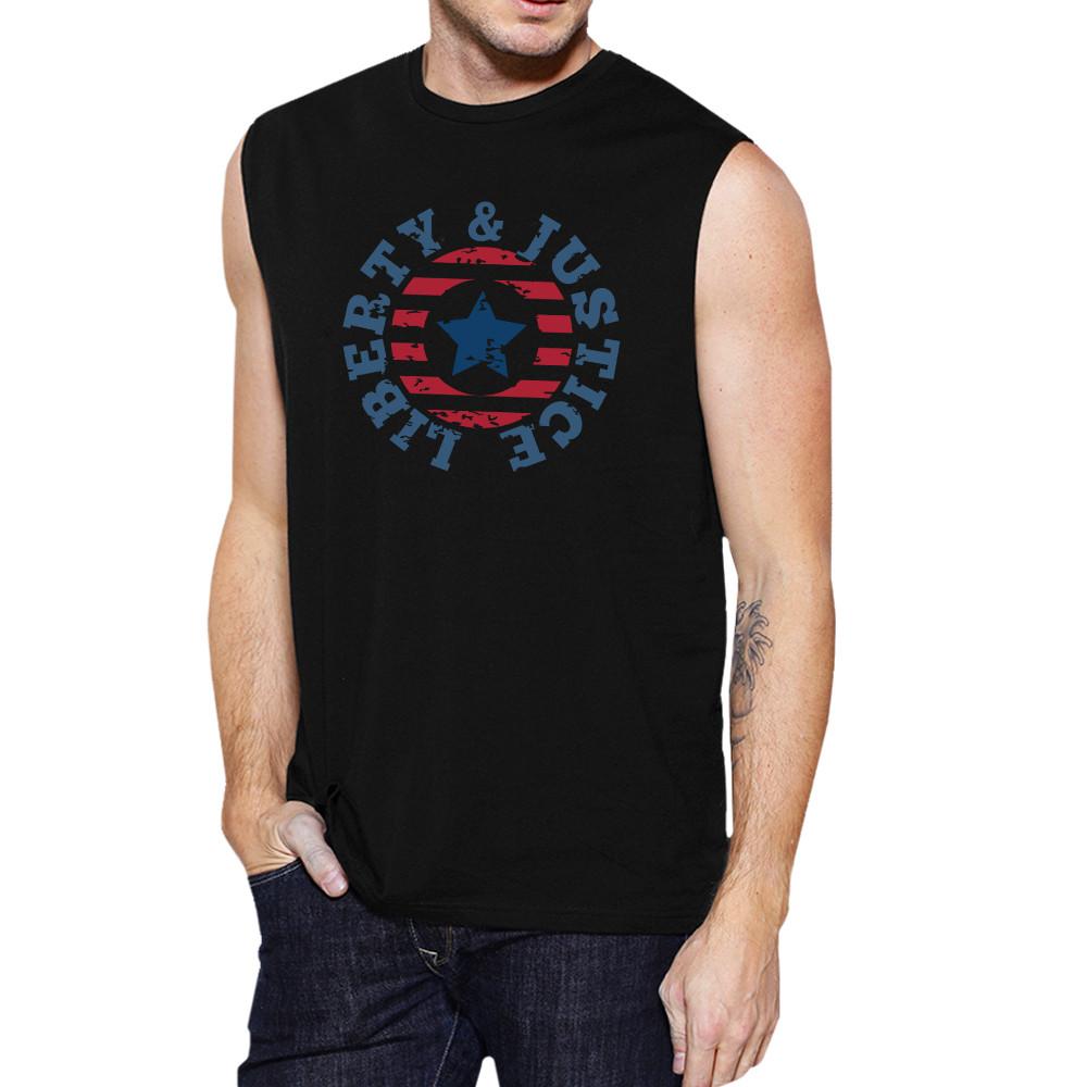 Liberty & Justice Black Cotton Graphic Muscle Tanks Gifts For Men