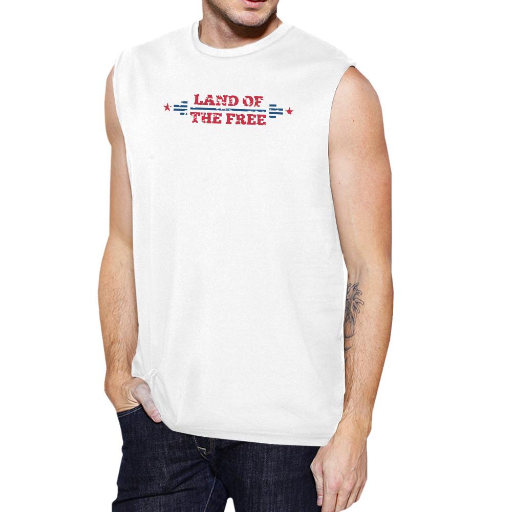 Land Of The Free Mens White Sleeveless T-Shirt Crew Neck Cotton