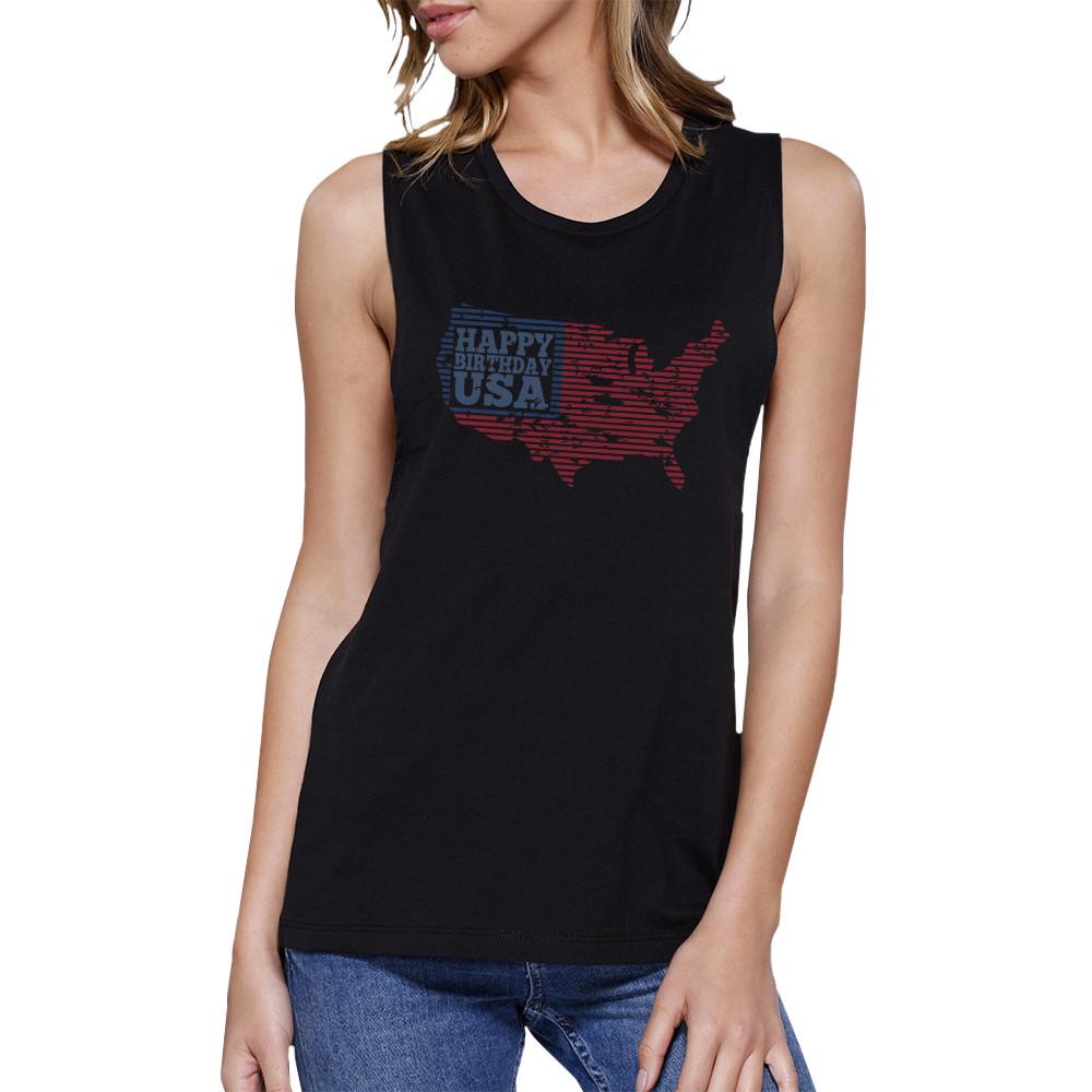 Happy Birthday USA Womens Black Cap Sleeve Funny 4th Of July Tank