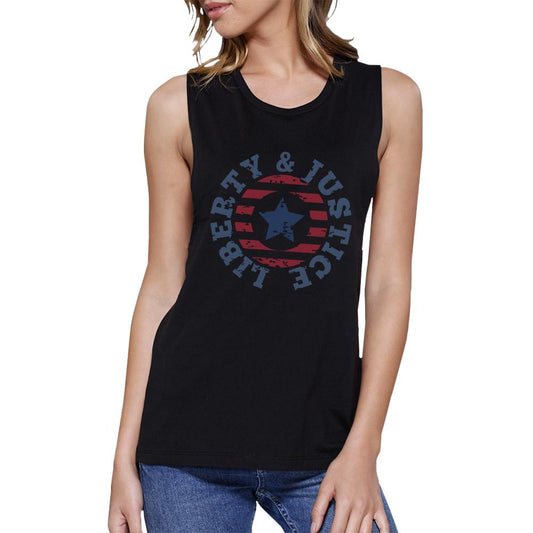 Liberty & Justice Black Cotton Graphic Muscle Tanks Gifts For Women