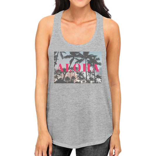 Aloha Tropical Beach Photo Womens Grey Cute Graphic Racerback Tanks