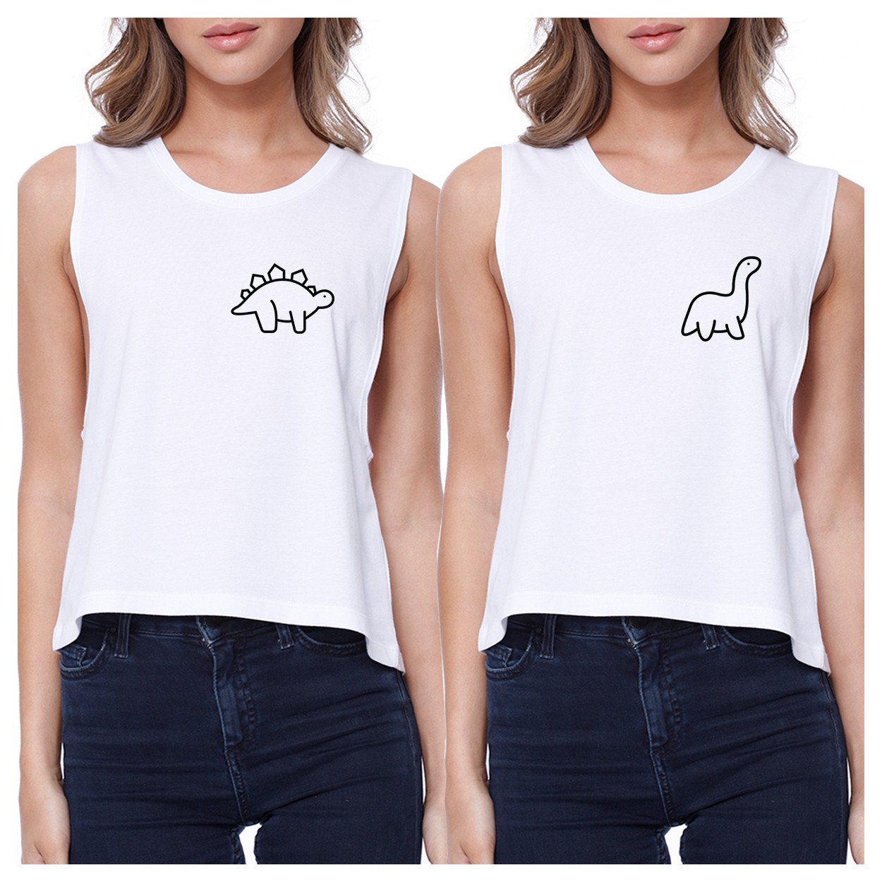 Dinosaurs BFF Matching White Crop Tops