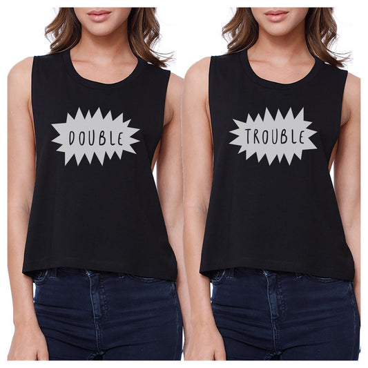 Double Trouble BFF Matching Black Crop Tops