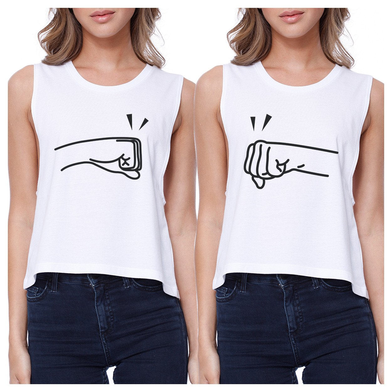 Fists Pound BFF Matching White Crop Tops