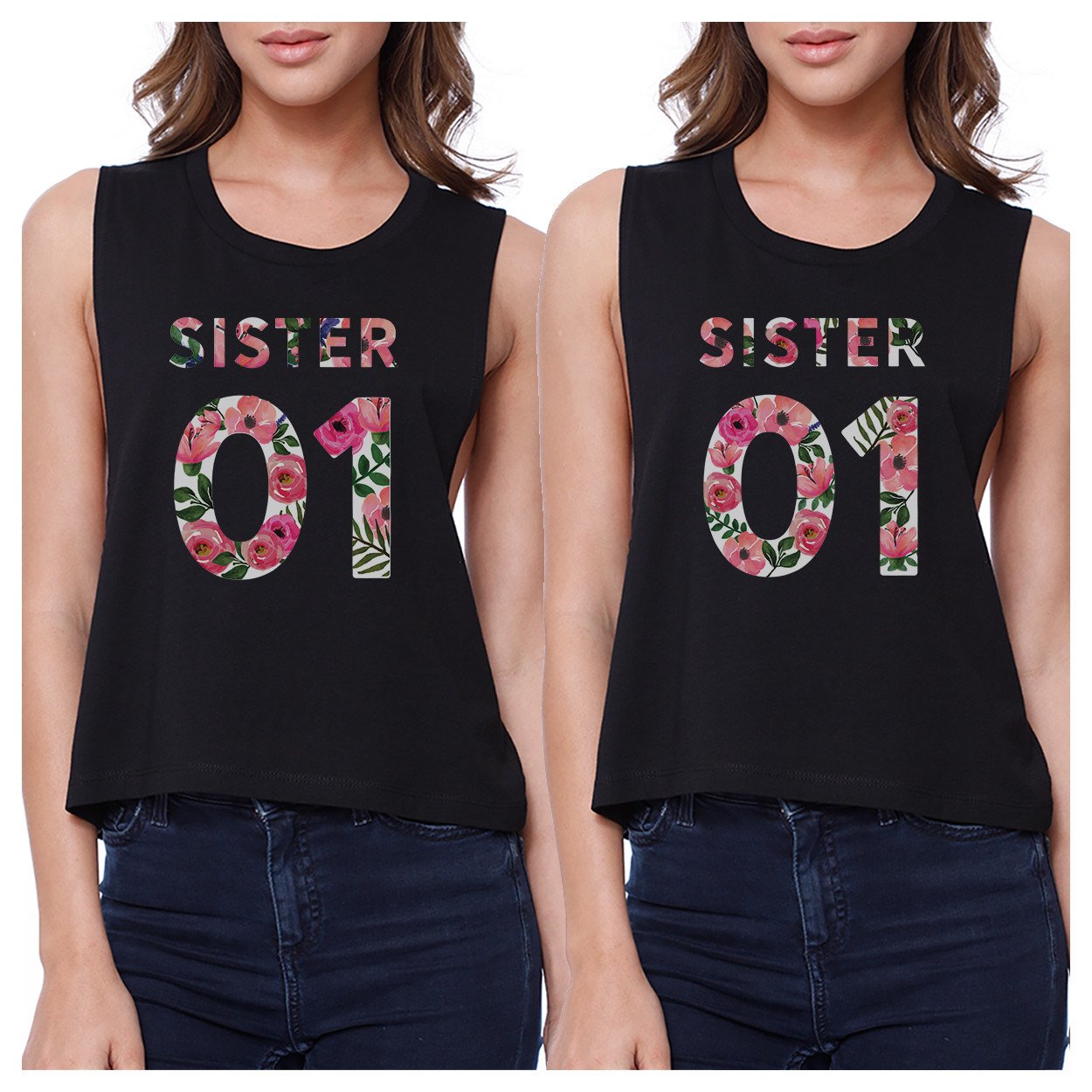 Sister 01 BFF Matching Black Crop Tops