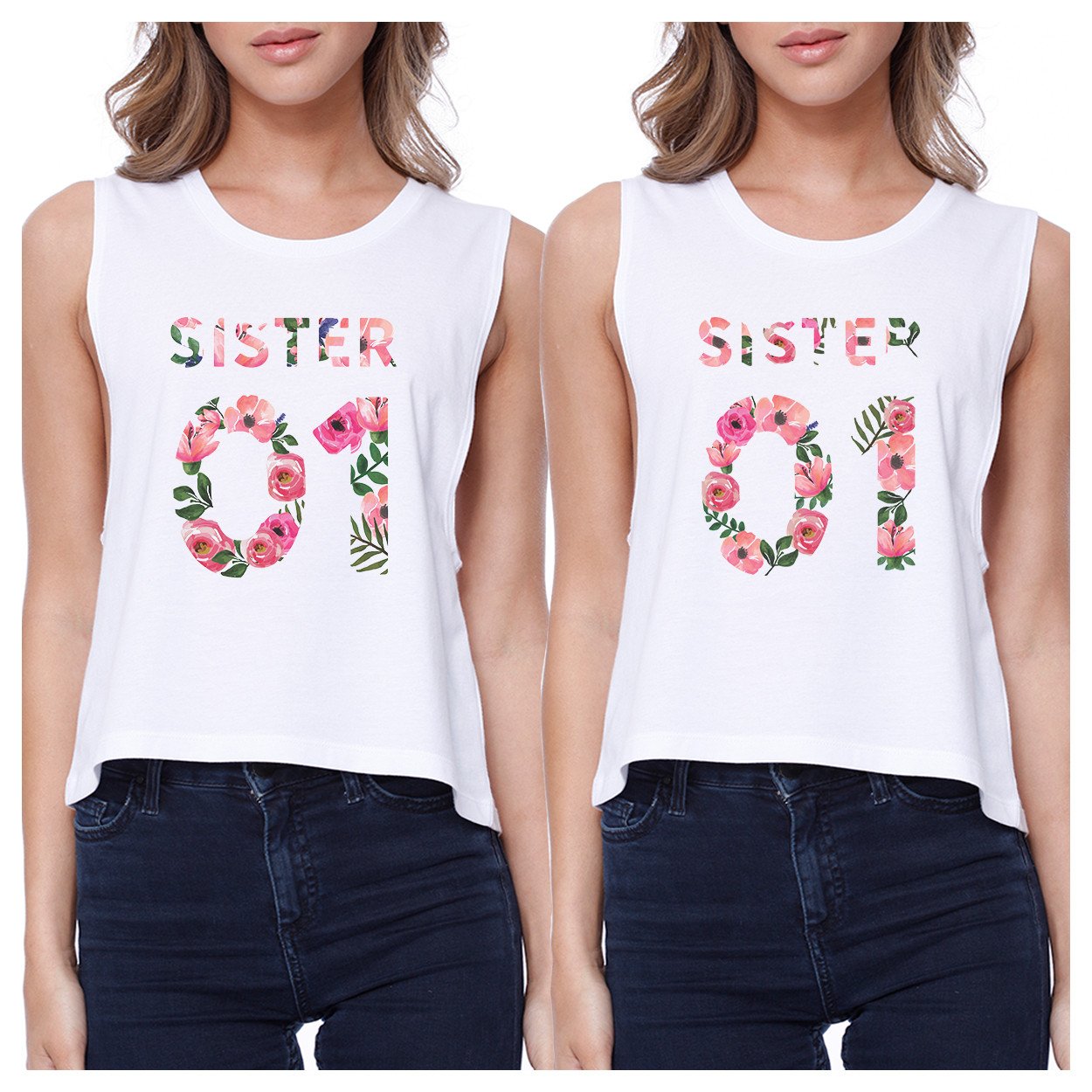 Sister 01 BFF Matching White Crop Tops