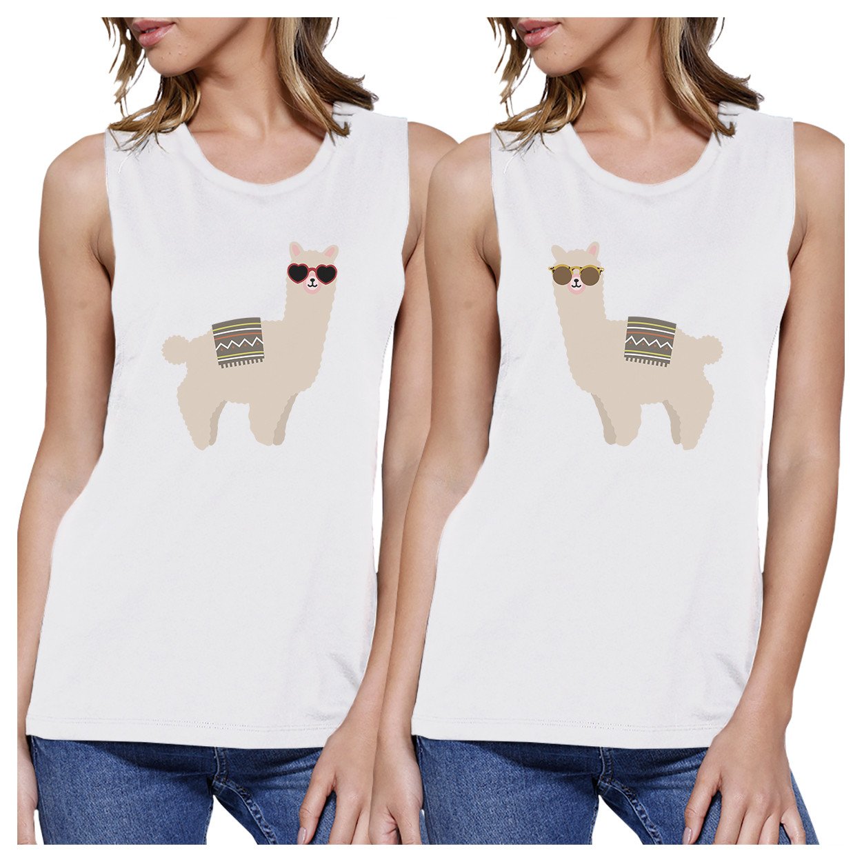 Llamas With Sunglasses BFF Matching White Muscle Tops