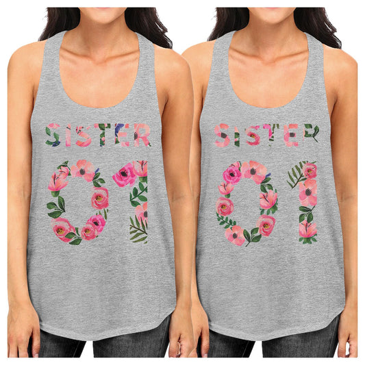 Sister 01 BFF Matching Grey Tank Tops