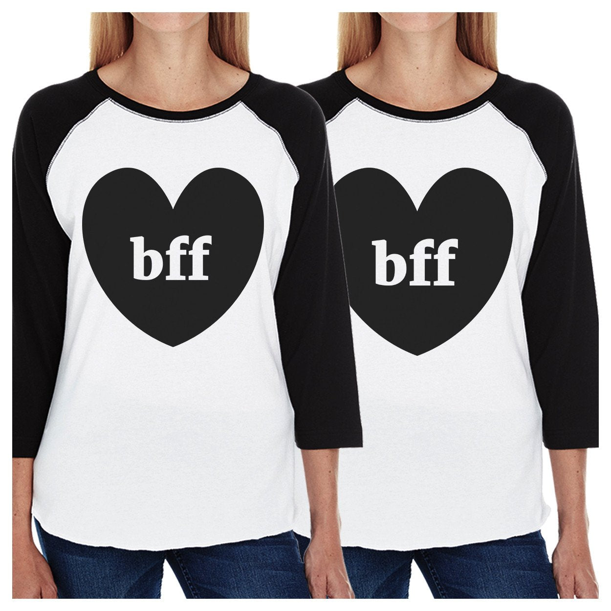 Bff Heart BFF Matching Black And White Baseball Shirts