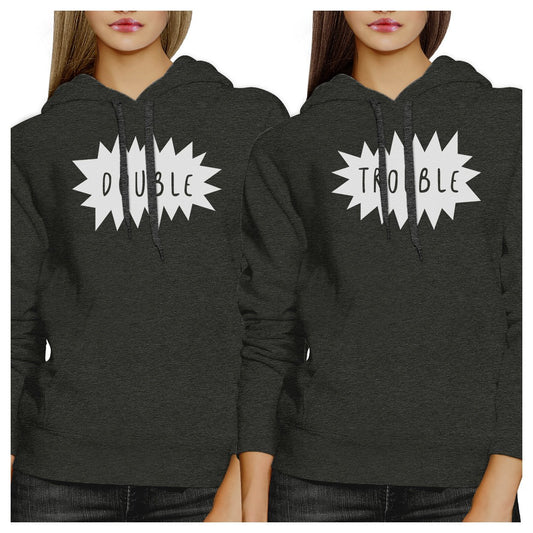 Double Trouble BFF Matching Dark Grey Hoodies