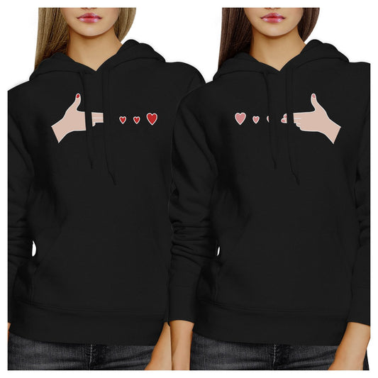 Gun Hands With Hearts BFF Matching Black Hoodies