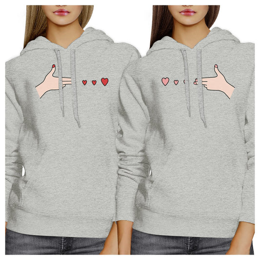 Gun Hands With Hearts BFF Matching Grey Hoodies