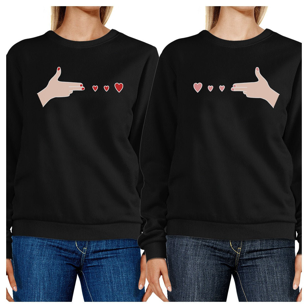 Gun Hands With Hearts BFF Matching Black Sweatshirts