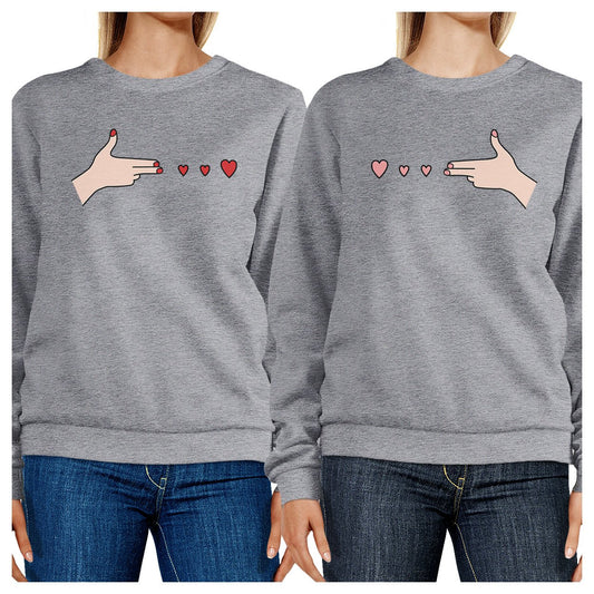 Gun Hands With Hearts BFF Matching Grey Sweatshirts