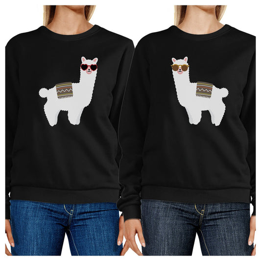 Llamas With Sunglasses BFF Matching Black Sweatshirts