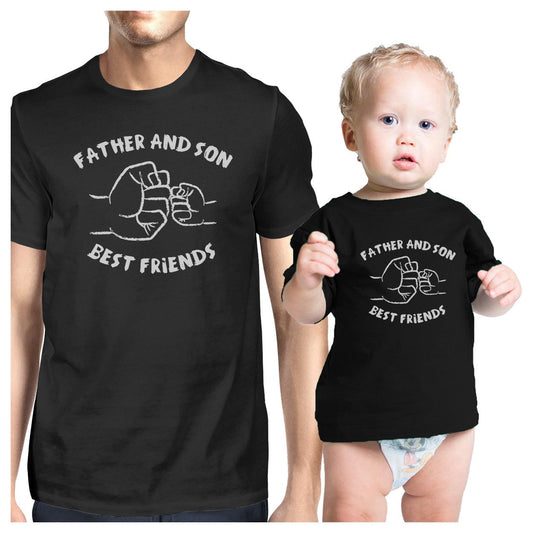 Father And Son Best Friends Fist Pound Dad and Baby Matching Black Shirt