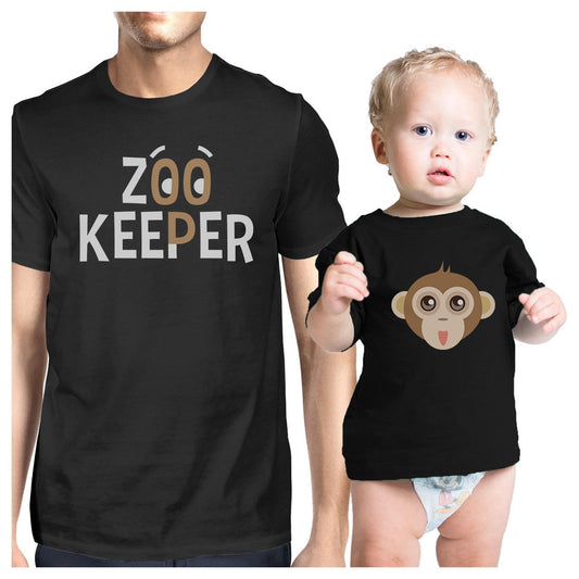 Zoo Keeper Monkey Dad and Baby Matching Black Shirt