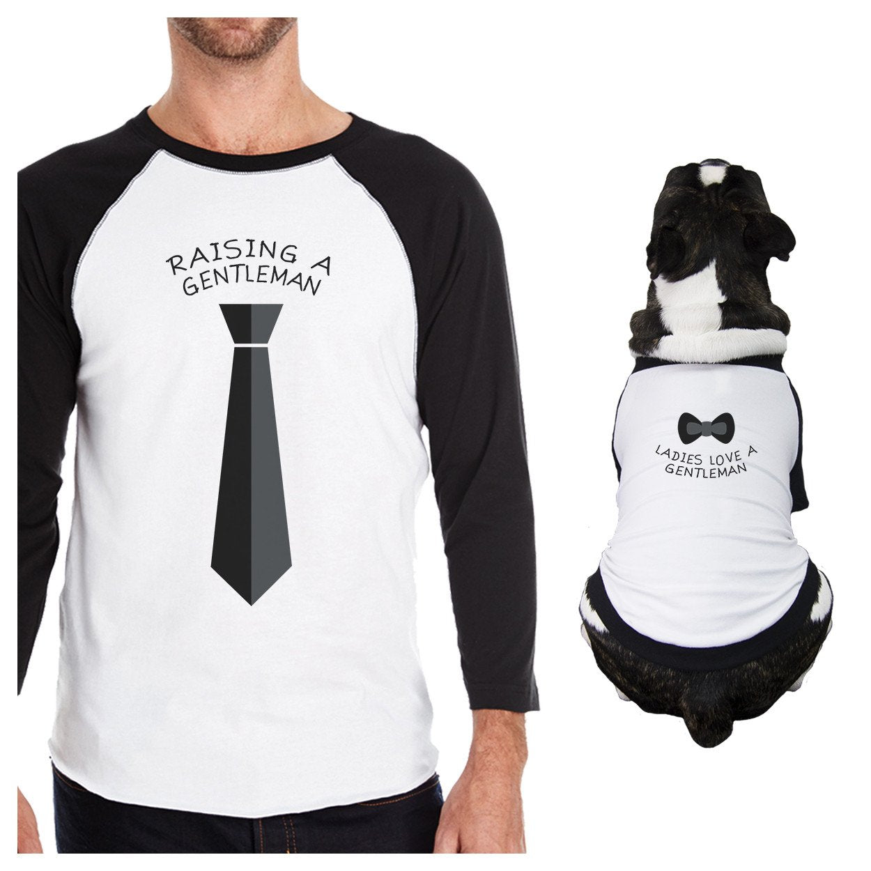 Raising A Gentleman Ladies Love A Gentleman Owner and Pet Matching Black And White Baseball Shirts