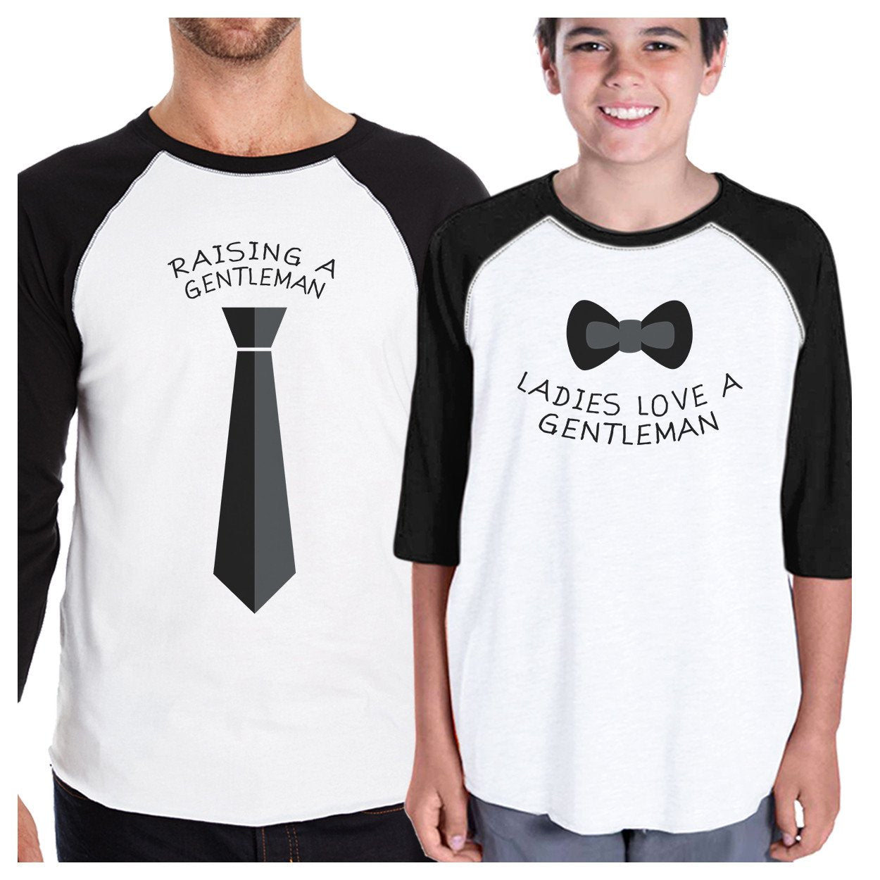 Raising A Gentleman Ladies Love A Gentleman Dad and Kid Matching Black And White Baseball Shirts