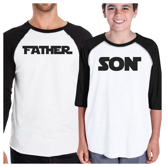 Father Son Star Battle Theme Dad and Kid Matching Black And White Baseball Shirts