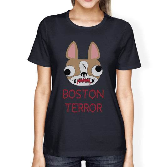 Boston Terror Terrier Womens Navy Shirt