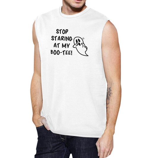 Stop Staring At My Boo-Tee Ghost Mens White Muscle Top