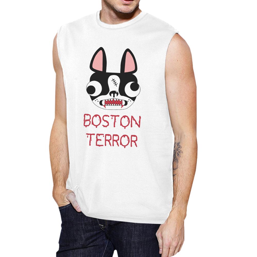 Boston Terror Terrier Mens White Muscle Top