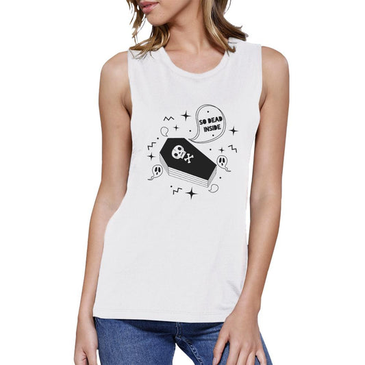 So Dead Inside Coffin Womens White Muscle Top