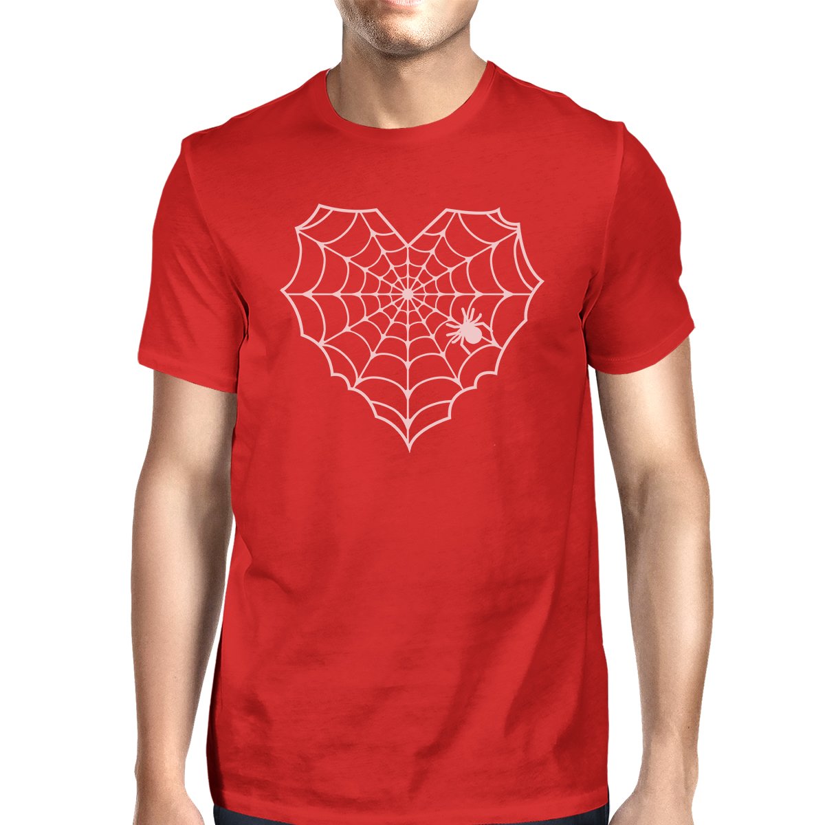 Heart Spider Web Mens Red Shirt