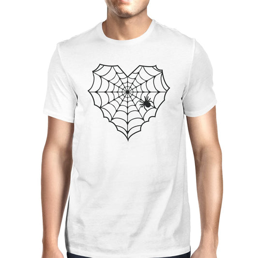 Heart Spider Web Mens White Shirt