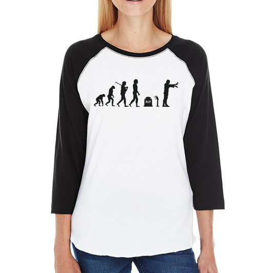 Zombie Evolution Womens Black And White Baseball Shirt