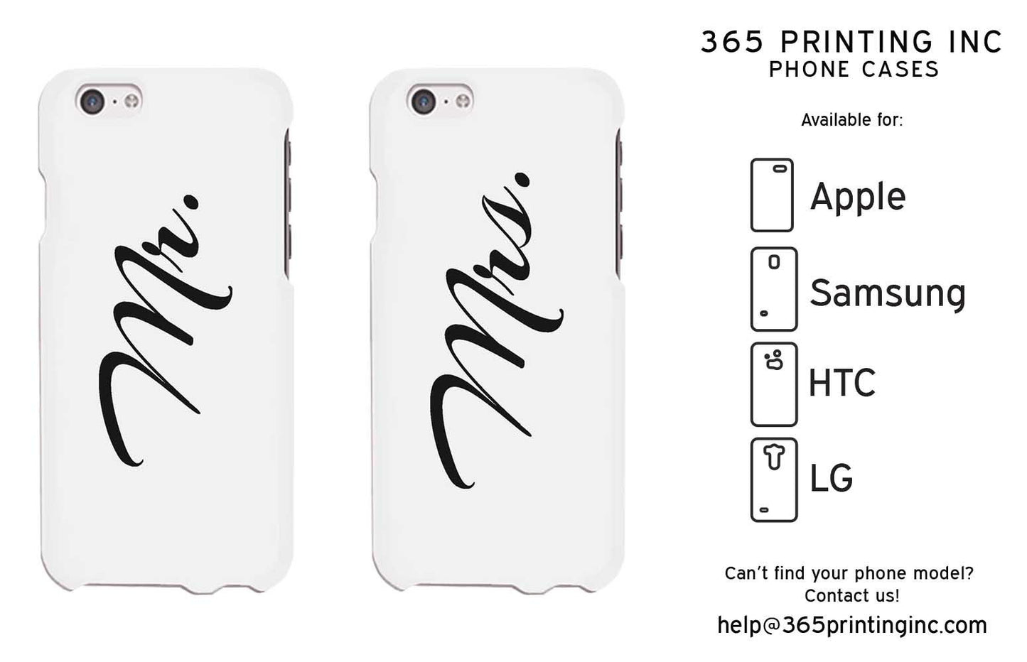 Mr and Mrs Cursive Writing White Phone Case for iPhone, Galaxy S, One M8, G3