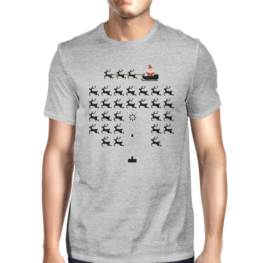 Pixel Game Santa And Rudolph Mens Grey Shirt