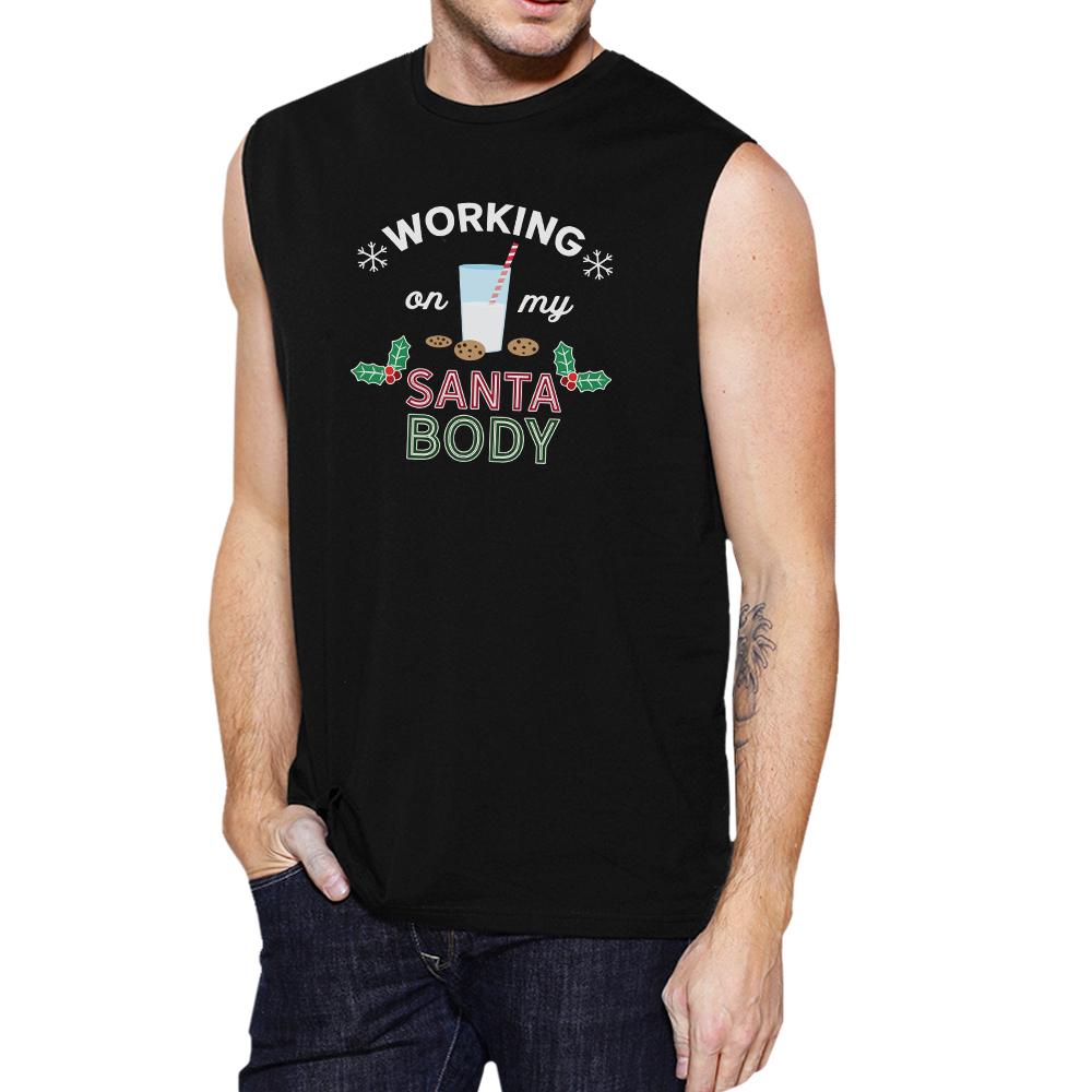 Working On My Santa Body Mens Black Muscle Top